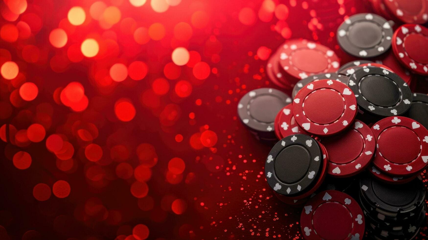 Czerwone tło z żetonami pokerowymi